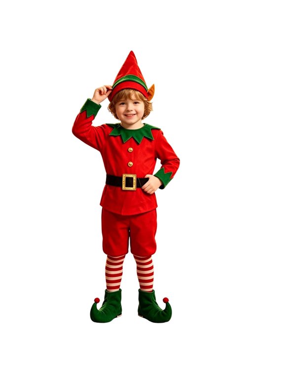 Girls and Boys Christmas Elf Outfit Dress Festive Snug Long Sleeve with Belt Holiday Dress Outfit,Red