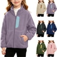 thumbnail image 1 of Girls and Boys Fleece Jacket Warm Zip-Up Coat with Pockets Fall Winter Solid Color Long Sleeve Zipper Coat for Girls and Boys 3-15Years, 1 of 9