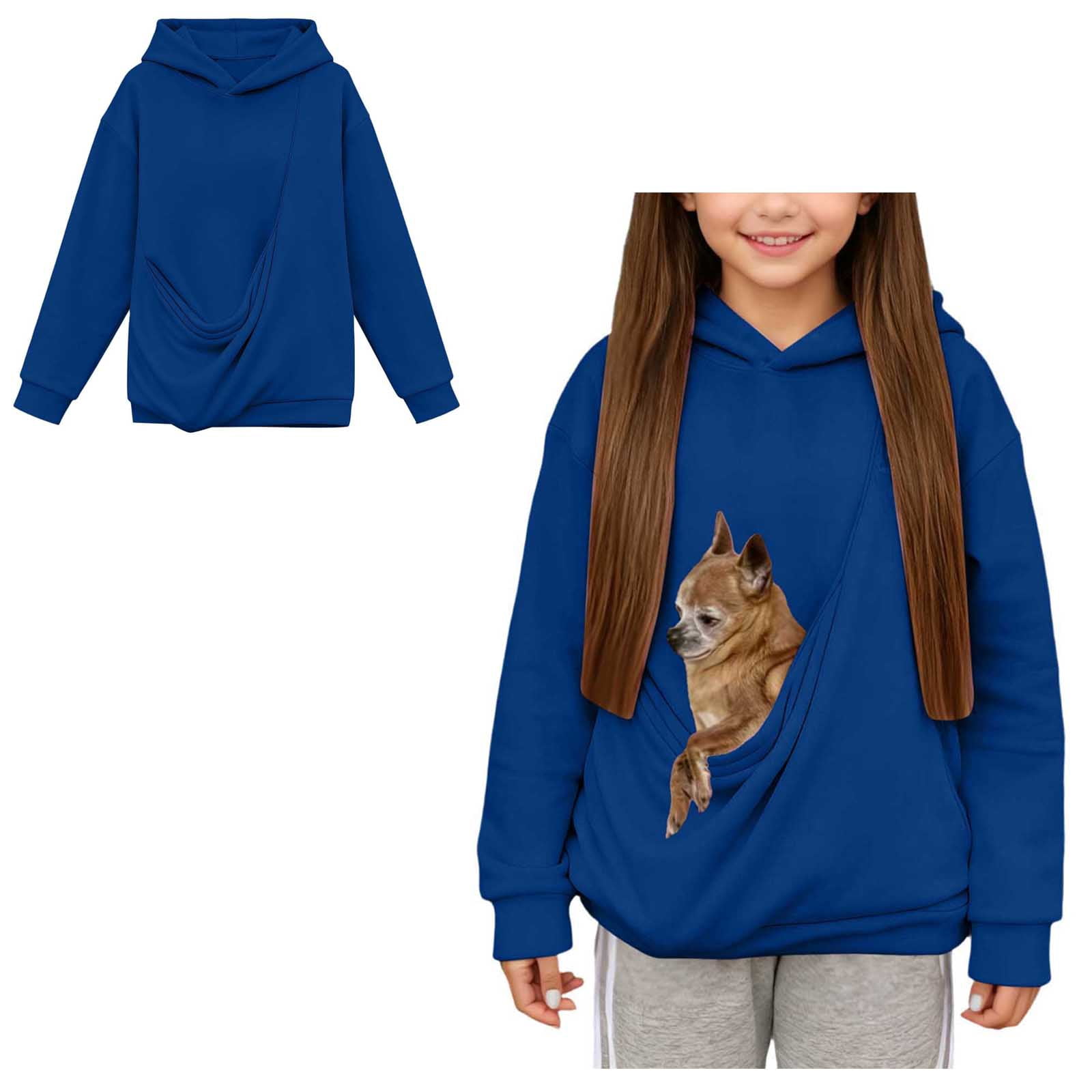 Girls and Boys Pet Pouch Hoodie Pet Sling Hoodies Long Sleeve Dog Pocket Hoodie Fall Clothes 11-12 Years