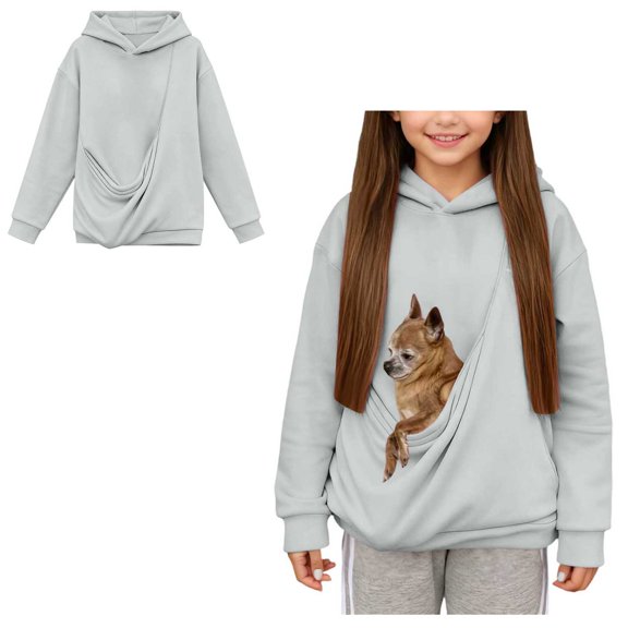Girls and Boys Pet Pouch Hoodies Dog Hoodie Carrier Long Sleeve Dog Pocket Hoodie Fall Clothes 9-10 Years