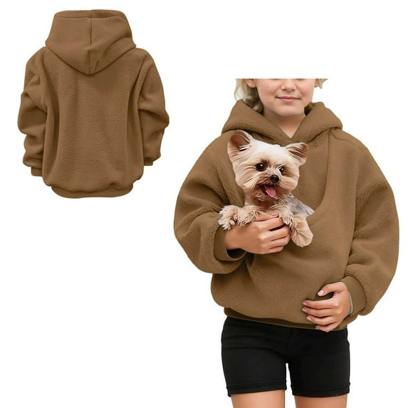 Girls and Boys Sweatshirt with Dog Pouch Fuzzy Pet Hoodie Carrier Long Sleeve Top with Pocket Fall Clothes 3-4 Years