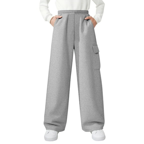 Girls and Childrens Sweatpants Casual Solid Color Drawstring Sports Pants Comfortable Loose Exercise Outdoor Trousers Gray 7 Years