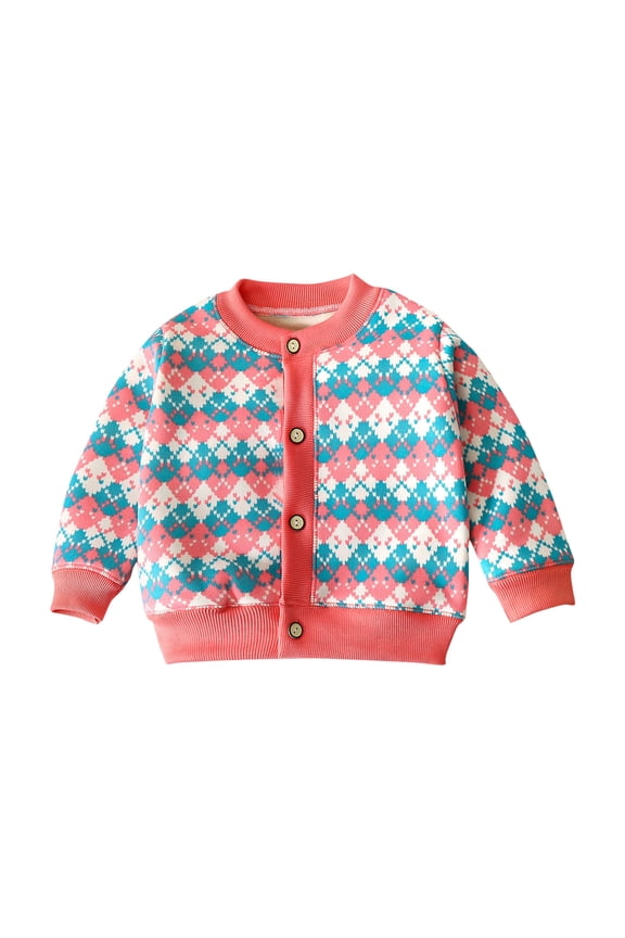 Girls and Toddler Sweaters Button Up Long Sleeve Soft Knit Cardigan Sweater 1-8T Geometric Pattern Jacket Outwear (6 Years, Pink)