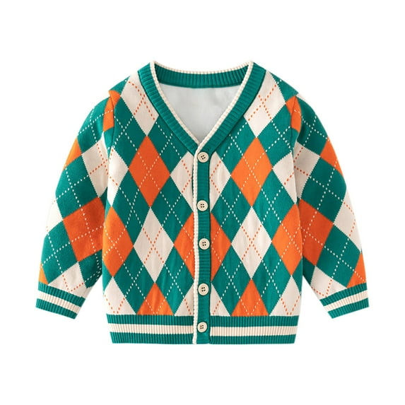 Girls and Toddler Sweaters Button Up Long Sleeve Soft Knit Cardigan Sweater 1-8T Geometric Pattern Jacket Outwear (8 Years, Green)