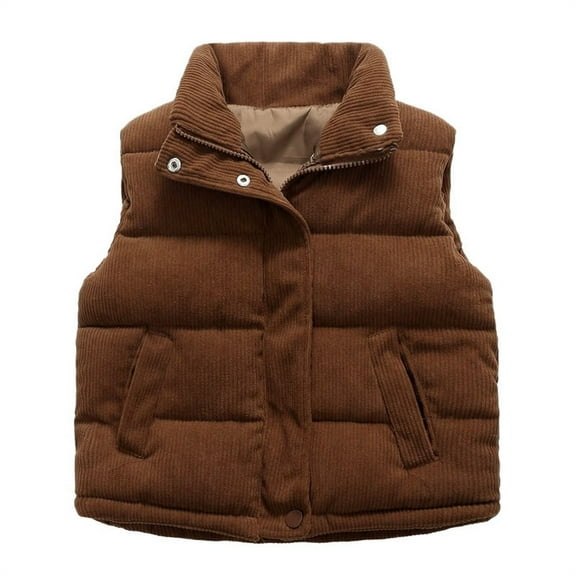 Girls and Toddler's Puffer Vest Corduroy 𝐉acket Baby Winter Warm Coat Sleeveless Down Coat Padded Quilted Vest Waistcoat