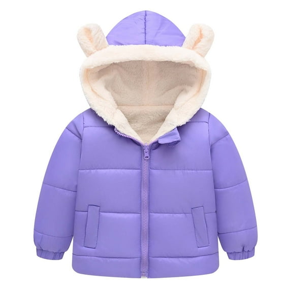 Girls and Toddler's Winter Coat Sherpš Fleece Lined Puffer Jacket with Bear Ear Hood Kids Quilted Padded Down Coat