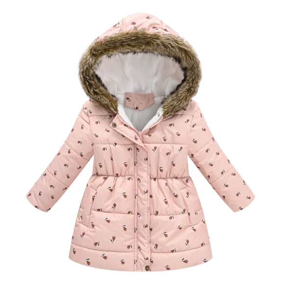 Girls and Toddlers' Lightweight Casual Jacket Winter Coat Long Sleeved Turndown Neck Jacket Printed Clothing Outwear Parkas Pink 8 Years