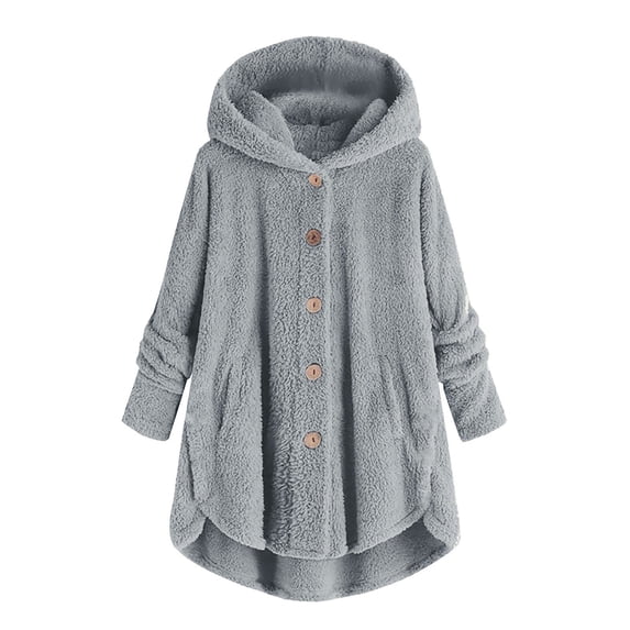 Girls and Toddlers' Sherpa Long Jacket Button down Long Sleeve Hooded Coat with Pocket Kids Winter Warm Sweatshirt Coat