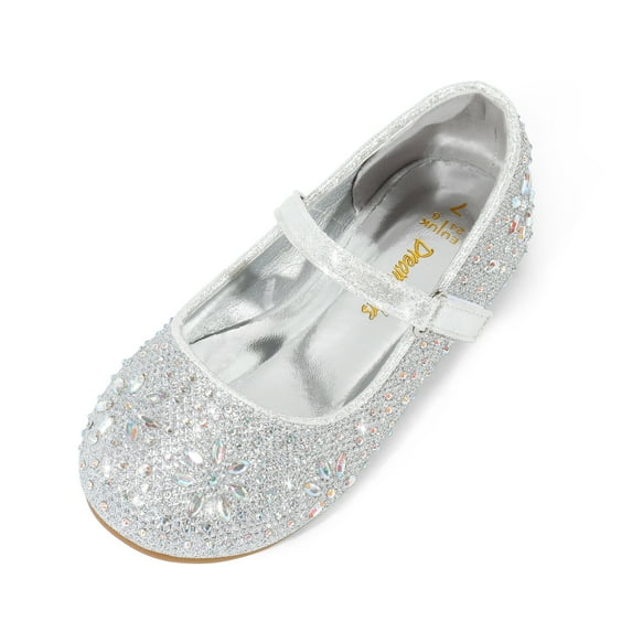 Girls ballerina flats with sparkling rhinestones and classic Mary Jane strap perfect for formal or special occasions