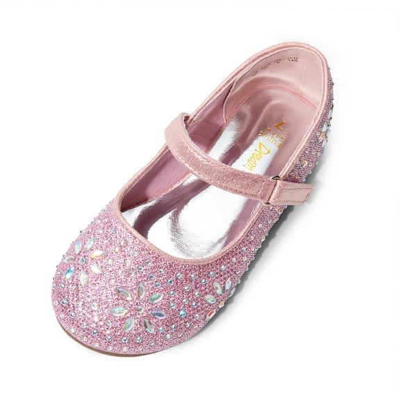 Girls ballerina flats with sparkling rhinestones and classic Mary Jane strap perfect for formal or special occasions