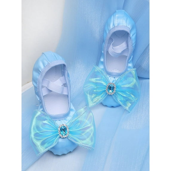 Girls' ballet shoes multicolour dance training cat claw shoes child Bow diamond dance shoes soft soled stage performances shoes (Blue,23)