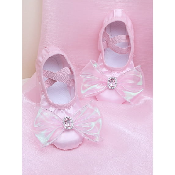Girls' ballet shoes multicolour dance training cat claw shoes child Bow diamond dance shoes soft soled stage performances shoes (pink,31)