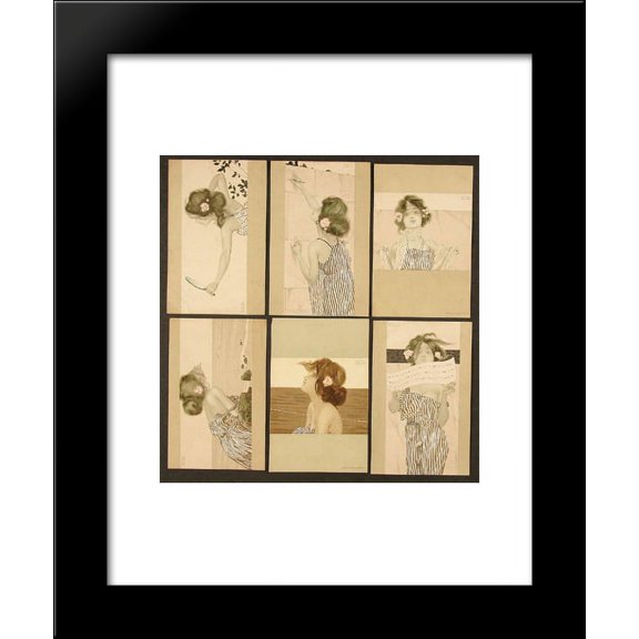Girls between brown-green borders 20x24 Framed Art Print by Raphael Kirchner