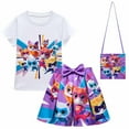 thumbnail image 1 of Girls' dress and children's SuperKitties fashion dress three piece set, short sleeved T-shirt+pleated skirt+bag set, suitable for children aged 3-10, 1 of 5