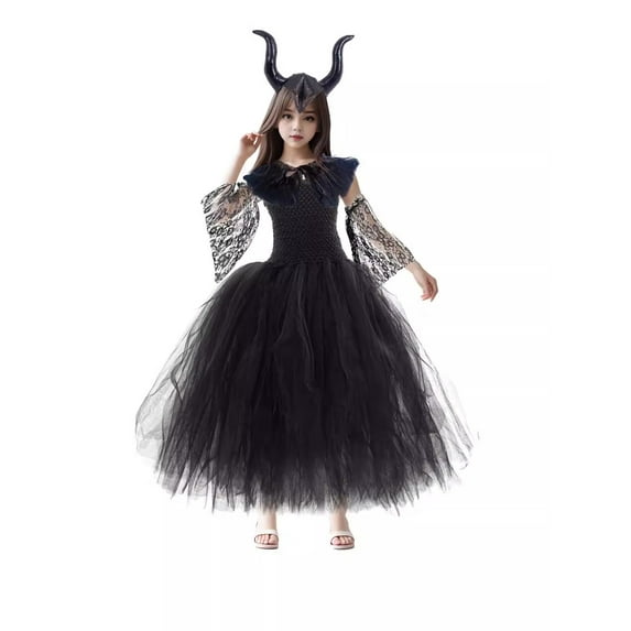 Girls dress performance tutu evening dress princess dress,With Skirt ,Sleeves , Horns Headband,Wings,Feather Shawl