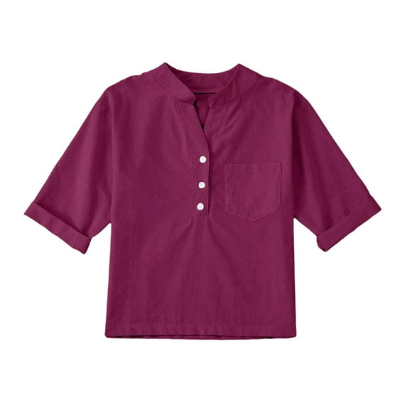 Girls 𝗛enley T-Shirt 5‐13Y V Neck Button 𝐅lowy Short Sleeve Top Kids Cute Spring Casual Half Open Blouse Basic Summer Tee