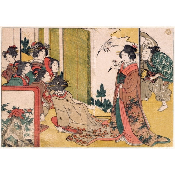 Girls entertained by performers Poster Print by Utamaro (18 x 24)