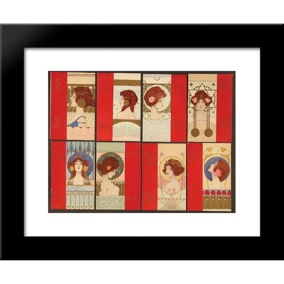 Girls faces with red border 20x24 Framed Art Print by Raphael Kirchner