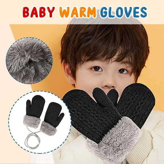 Girls gloves for cold weather Hwkond 1PC Double Layer Soft And Comfortable Children Gloves 1-4 Years Old