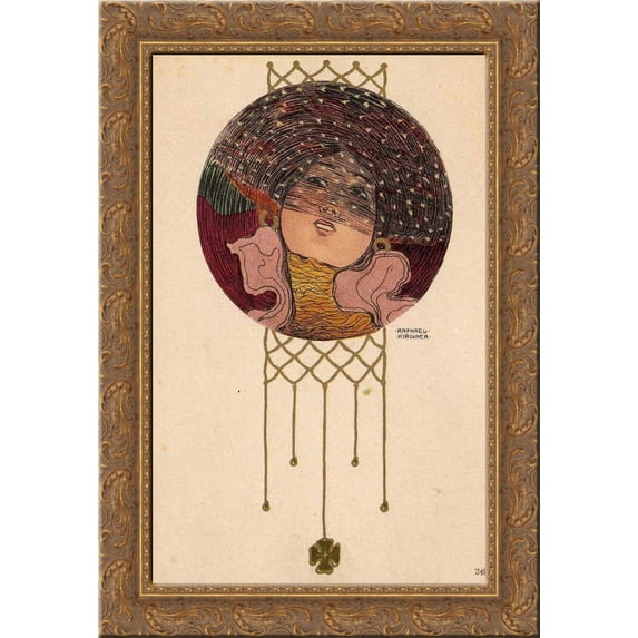 Girls heads in a circle 24x18 Gold Ornate Wood Framed Canvas Art by Raphael Kirchner