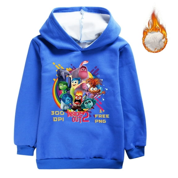 Girls' hoodie Inside out 2, children's and boys' fashion hoodie with thick and non inverted fleece, cartoon pullover, pure cotton and fleece hoodie suitable for children aged 5-13