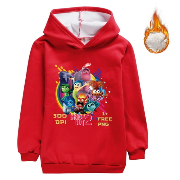 Girls' hoodie Inside out 2, children's and boys' fashion hoodie with thick and non inverted fleece, cartoon pullover, pure cotton and fleece hoodie suitable for children aged 5-13