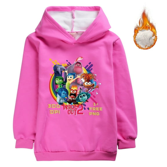 Girls' hoodie Inside out 2, children's and boys' fashion hoodie with thick and non inverted fleece, cartoon pullover, pure cotton and fleece hoodie suitable for children aged 5-13