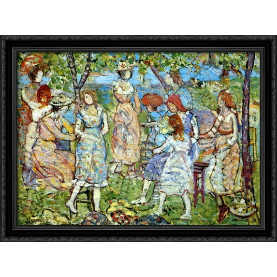 Girls in the Park 38x28 Large Black Ornate Wood Framed Canvas Art by Maurice Prendergast