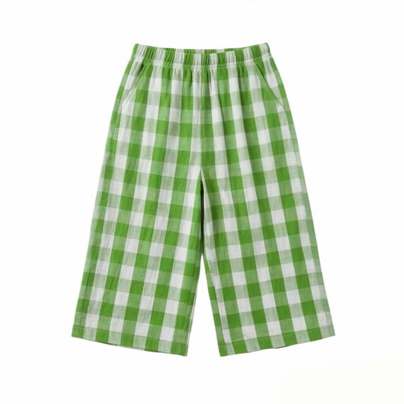 Girls' 𝐆ingham Pants Wide Leg High Waist Dawstring Elastic Waist Casual Plaid Trousers with Pockets for Toddler Sweatpants