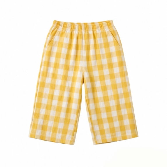 Girls' 𝐆ingham Pants Wide Leg High Waist Dawstring Elastic Waist Casual Plaid Trousers with Pockets for Toddler Sweatpants