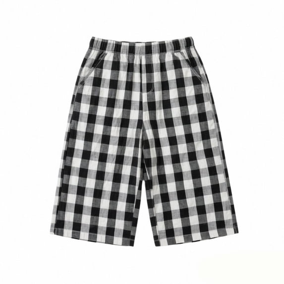 Girls' 𝐆ingham Pants Wide Leg High Waist Dawstring Elastic Waist Casual Plaid Trousers with Pockets for Toddler Sweatpants