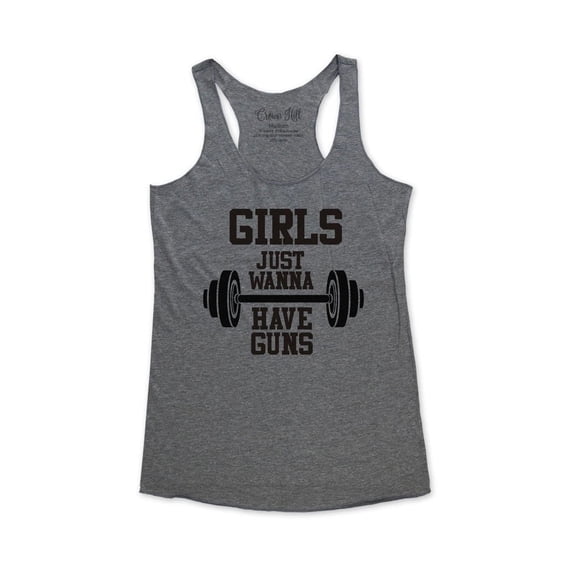 Girls just wanna have guns - wallsparks Crown Hill Brand - funny workout Bridal shower party tank top - Soft Tri-Blend Racerback Tank for Women