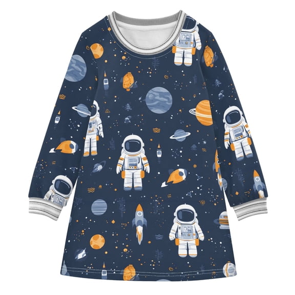 Girls' long-sleeved dress Astronaut Star Girls' A-line dress with ribbed cuffs Soft and comfortable
