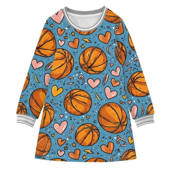 Girls' long-sleeved dress Basketball Love Girls' A-line dress with ribbed cuffs Soft and comfortable