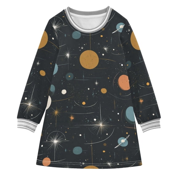 Girls' long-sleeved dress Beautiful Stars Girls' A-line dress with ribbed cuffs Soft and comfortable