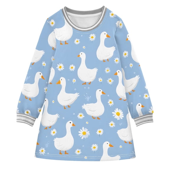 Girls' long-sleeved dress Blue Lily Floret Girls' A-line dress with ribbed cuffs Soft and comfortable