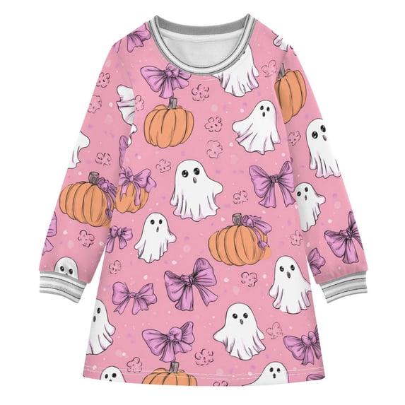 Girls' long-sleeved dress Bowknot Pumpkin Girls' A-line dress with ribbed cuffs Soft and comfortable