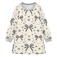 thumbnail image 1 of Girls' long-sleeved dress Bows Stars Gray Girls' A-line dress with ribbed cuffs Soft and comfortable, 1 of 6