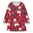 thumbnail image 1 of Girls' long-sleeved dress Christmas Polar Bear Girls' A-line dress with ribbed cuffs Soft and comfortable, 1 of 6