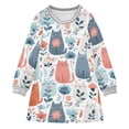 thumbnail image 1 of Girls' long-sleeved dress Cute Cats and Flowers Girls' A-line dress with ribbed cuffs Soft and comfortable, 1 of 6