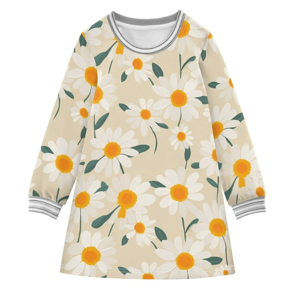 Girls' long-sleeved dress Cute Daisy Girls' A-line dress with ribbed cuffs Soft and comfortable