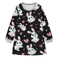 thumbnail image 1 of Girls' long-sleeved dress Cute Rabbit Heart Shape Girls' A-line dress with ribbed cuffs Soft and comfortable, 1 of 6