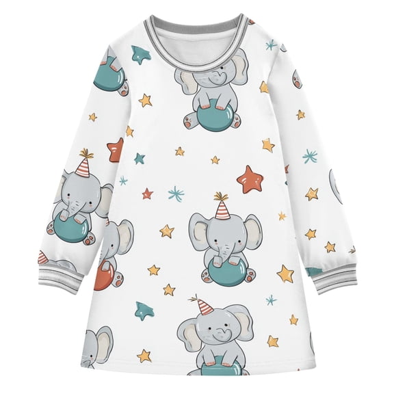 Girls' long-sleeved dress Elephants and Circus Girls' A-line dress with ribbed cuffs Soft and comfortable