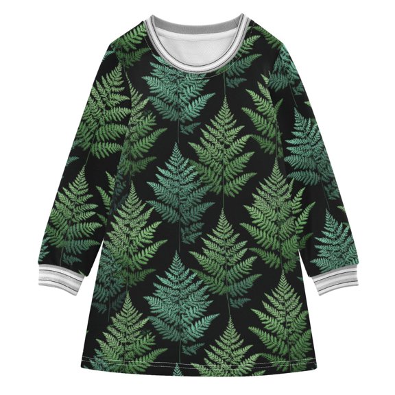 Girls' long-sleeved dress Fern Girls' A-line dress with ribbed cuffs Soft and comfortable