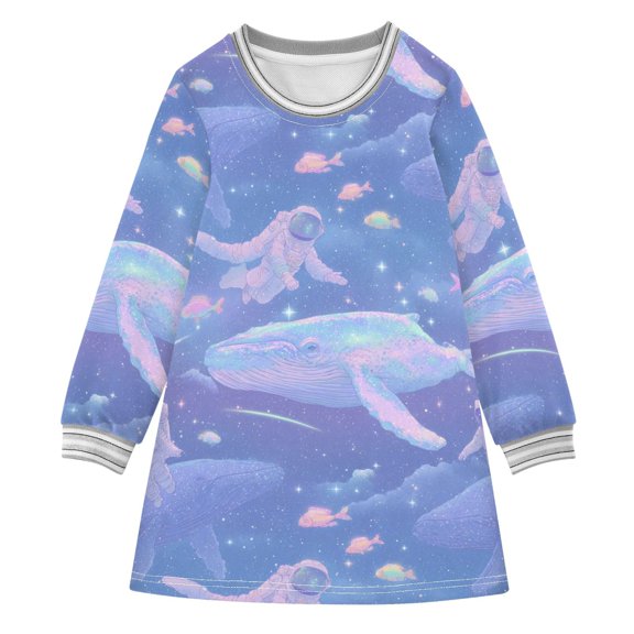 Girls' long-sleeved dress Ffyy4_a_cute_astronaut_floating_in_the_vastness_of_space_with_a_77538ae5-30bd-4b04-a4ae-ca79cb9ebb21 Girls' A-line dress with ribbed cuffs Soft and comfortable