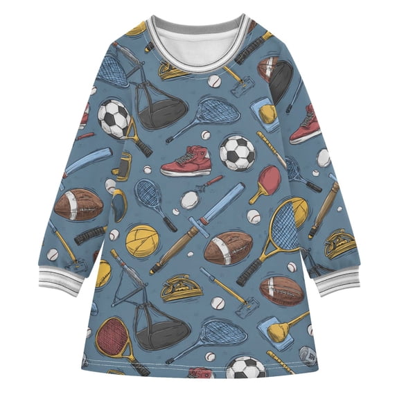 Girls' long-sleeved dress Fitness Equipment and Balls Girls' A-line dress with ribbed cuffs Soft and comfortable