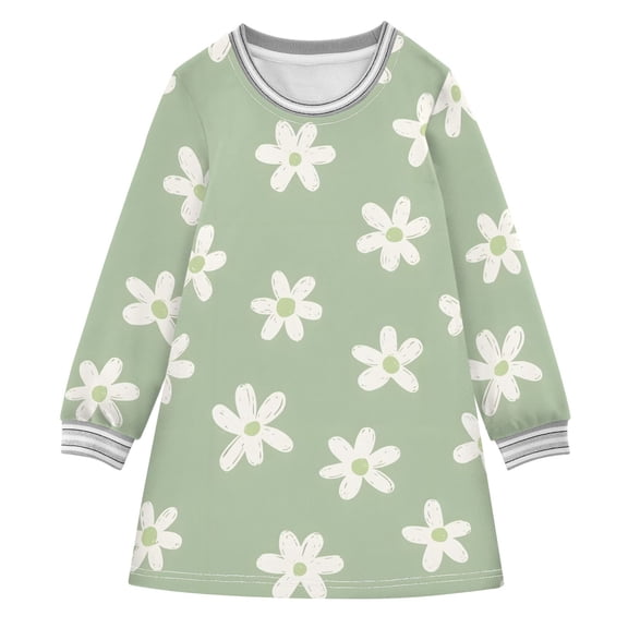 Girls' long-sleeved dress Flower Girls' A-line dress with ribbed cuffs Soft and comfortable