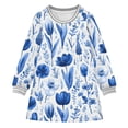 thumbnail image 1 of Girls' long-sleeved dress Flowers Blue Girls' A-line dress with ribbed cuffs Soft and comfortable, 1 of 6