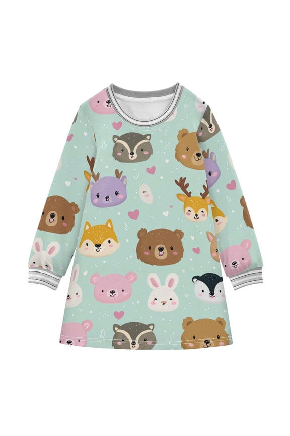 Girls' long-sleeved dress Forest Animals Girls' A-line dress with ribbed cuffs Soft and comfortable