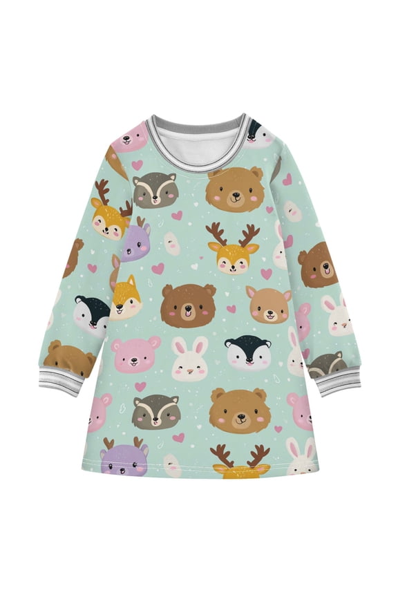 Girls' long-sleeved dress Forest Animals Girls' A-line dress with ribbed cuffs Soft and comfortable